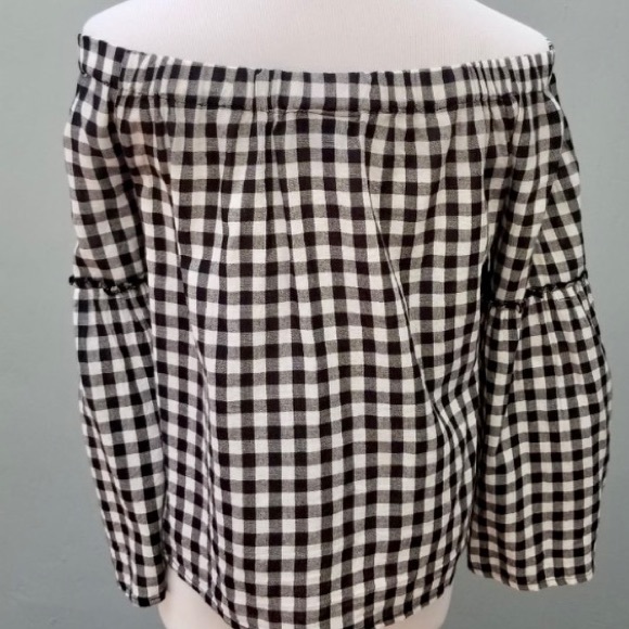 Who What Wear Gingham Off Shoulder Blouse Medium - Picture 6 of 7